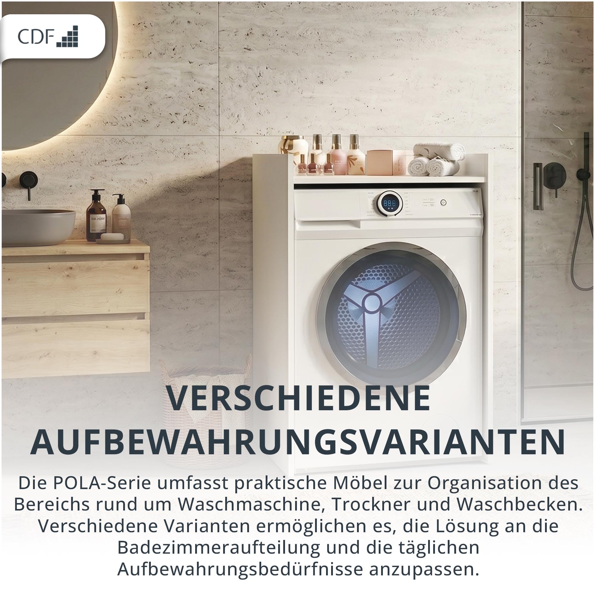 CDF Waschmaschinenschrank für Waschmaschine Wäschetrockner Überbauschrank Badezimmermöbel Midischränke mit Stauraum für Trockner oder Geräte Bad/WC Schrank Weiß H: 97,5 cm 97,5x64x50cm