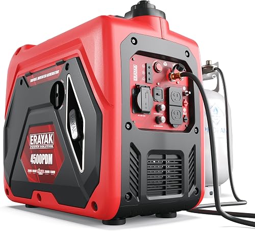 ERAYAK 4500W Dual Fuel Inverter Generator - 30A RV Ready, Auto Switch Gas/Propane, Quiet Portable for Home Backup, Camping, CO Sensor
