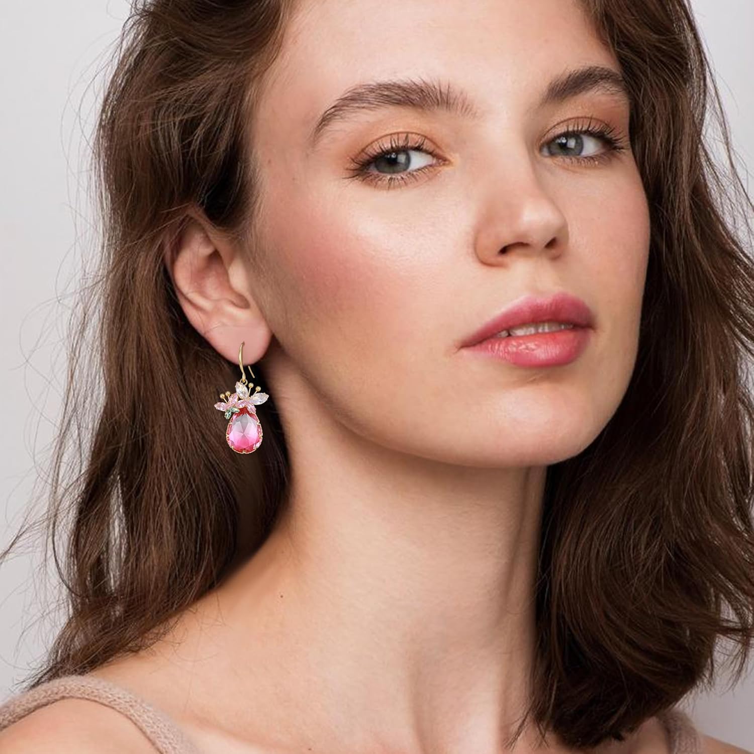 Crysdue Gold Crystal Teardrop Dangle Butterfly Hook Earrings for Women, Summer/Prom/Party Jewelry Gift for Women - Image 2