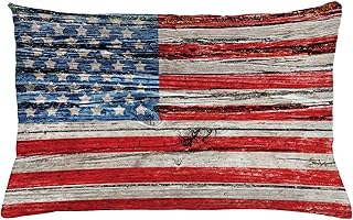 Ambesonne USA Throw Pillow Cushion Cover, Fourth of July Independence Day Painted Wooden Panel Wall Looking Image Freedom, Decorative Rectangle Accent Pillow Case, 26" X 16", Blue Red Beige