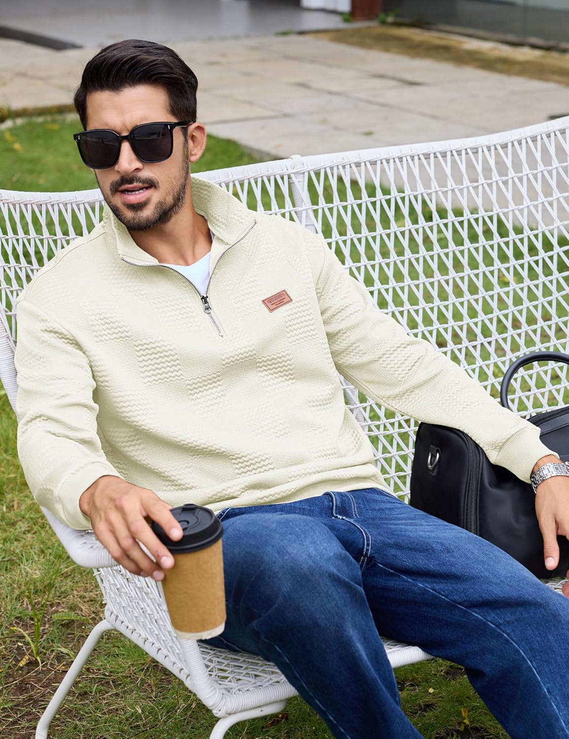 URRU Men's Quarter Zip Pullover Sweatshirt Mock Neck Long Sleeve Sweater Slim Fit Casual Polo Sweaters - Image 5