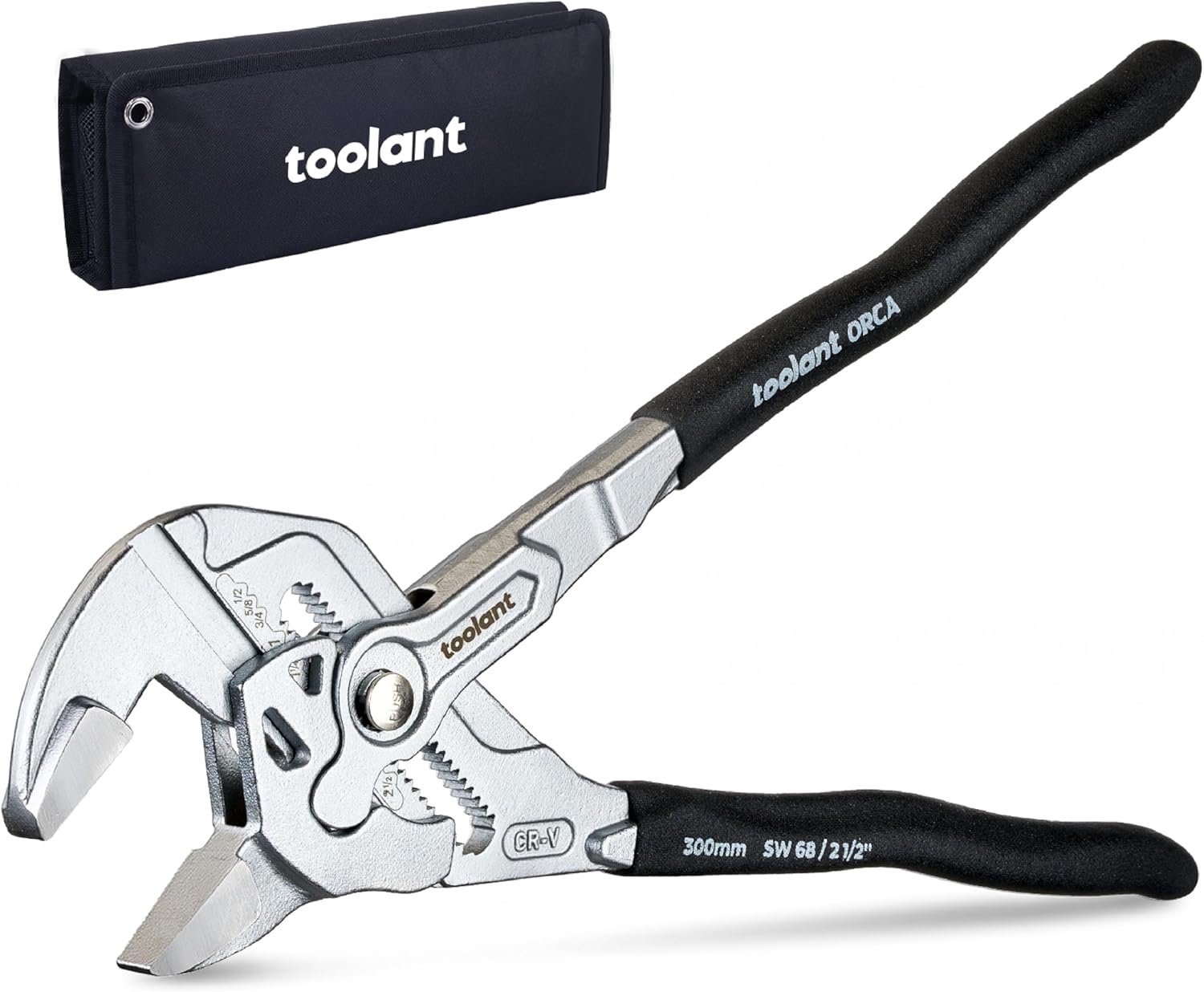toolant 12-Inch Chrome Plated Pliers Wrench, CR-V Adjustable Wrench with Anti-Rust Coating, Smooth Parallel Jaws, Comfort Grip and Storage Pouch for Home Repair, Plumbing, Nuts, Water Pipes