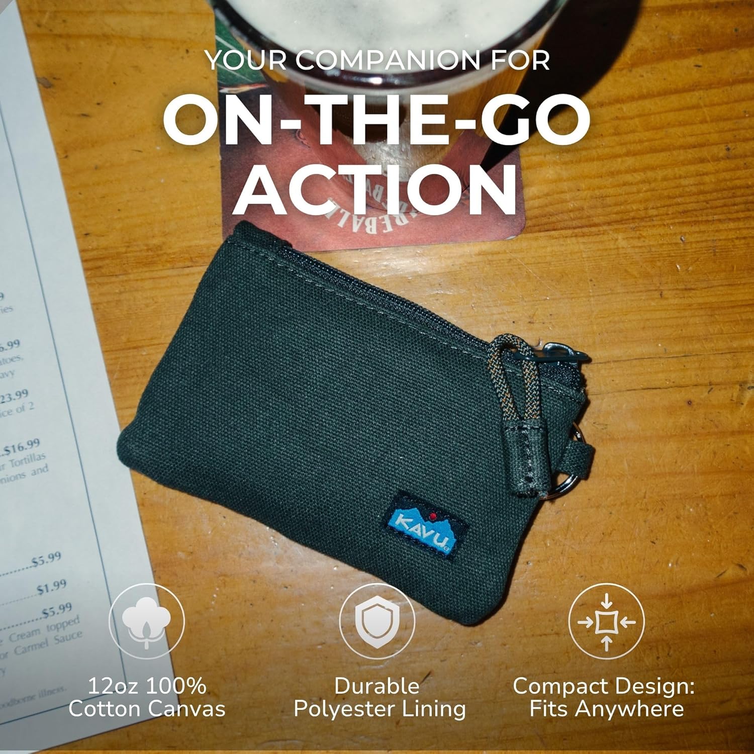 KAVU Stirling Double Sided Slim Cotton Canvas Zip Wallet - Image 2