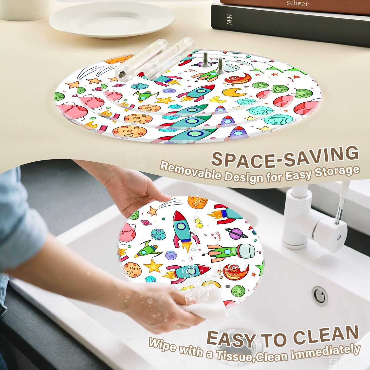 Spaceship Moon Planet Star 3 Tier Acrylic Cupcake Stand, Cupcake Stand for 34 Cupcakes for Weddings, Christmas,Holidays,Parties,Birthday,Printed Cupcake Tower 23300238