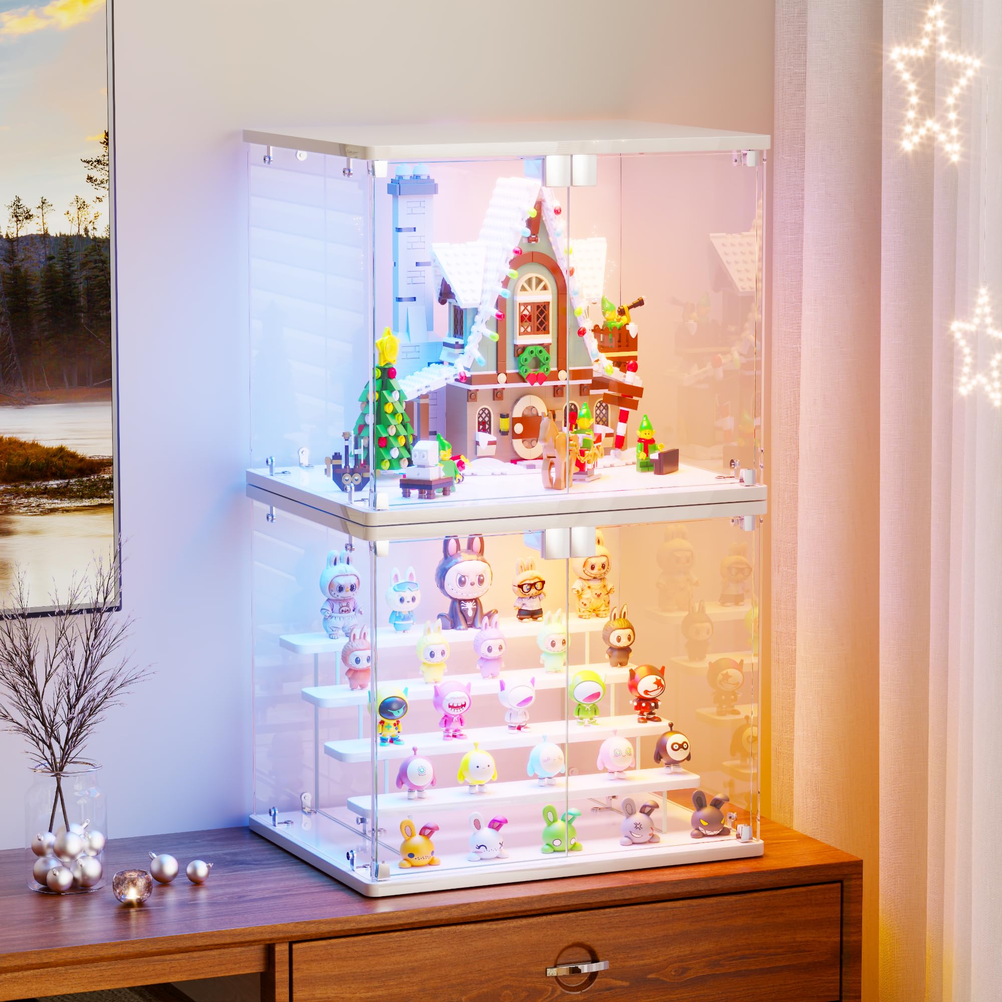 Lvifur Vitrine mit LED Beleuchtung und Glastüren für Sammlerstücke Figuren