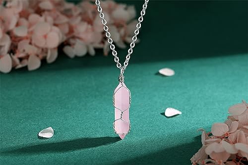 Miniatura 3 de MAIBAOTA Collar de piedra de cristal curativo, collar con colgante de cristales de lágrima envueltos en alambre, collar con dije de cuarzo Reiki