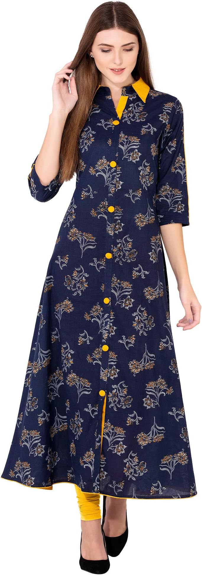Sanganeri Kurti Women's Cotton A-Line Kurti (SR-70-BLUE-3XL_Blue_XXX-Large)