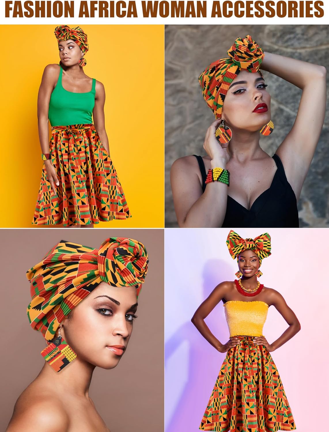 5 Pcs Women African Attire African Printed Skirt Head Wrap Stole Bead Bracelets Earrings African Traditional Costume - Image 7