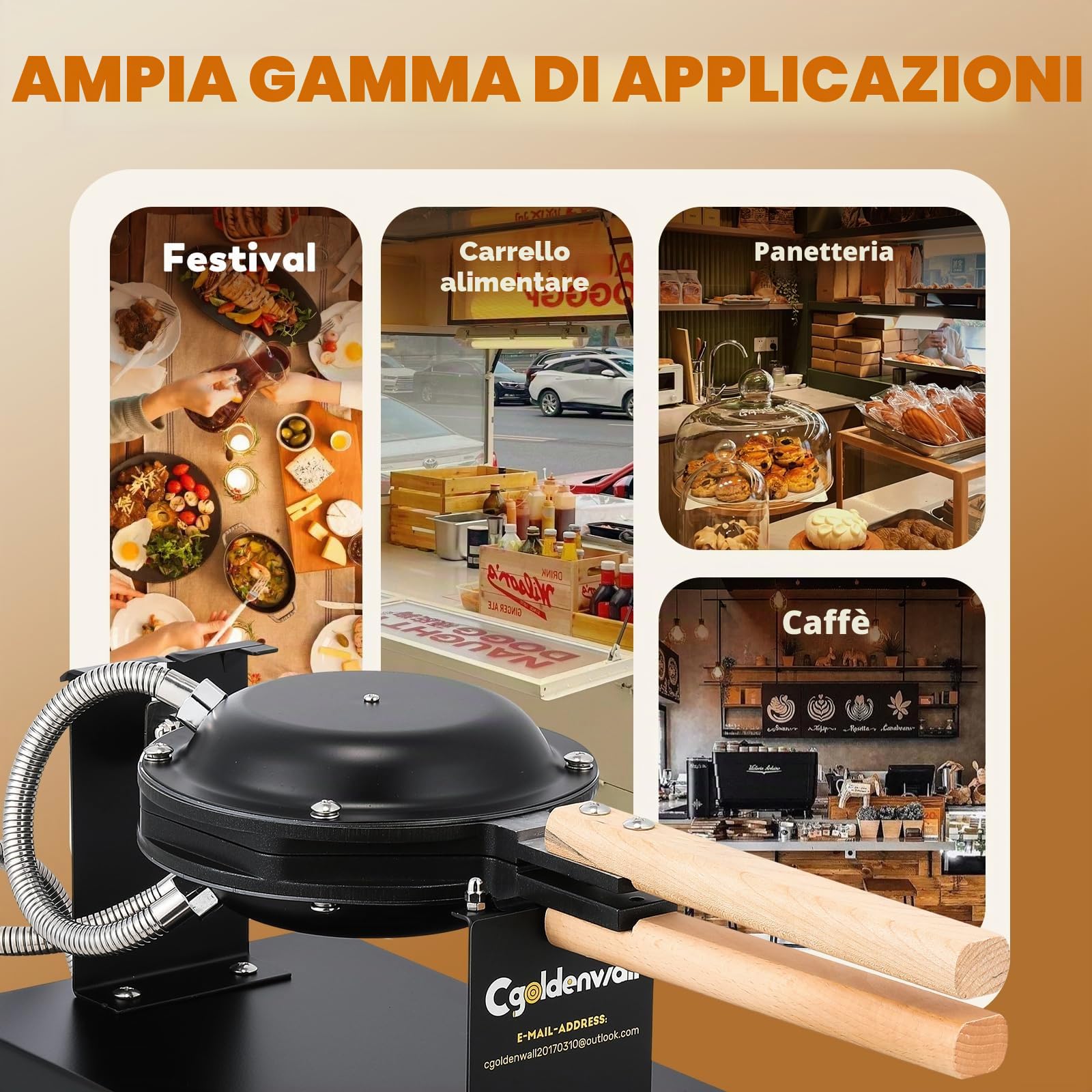CGOLDENWALL Macchina per Bubble Waffle Commerciale, Antiaderente, 1400W