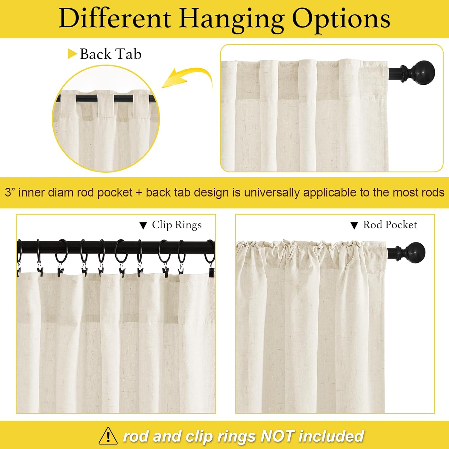 NICETOWN 2 Panles 55" x 84" Grommet Linen Curtains with 2 Panels 42" x 24" Rod Pocket & Back Tab Linen Valances for Living Room, Bedroom, Natural