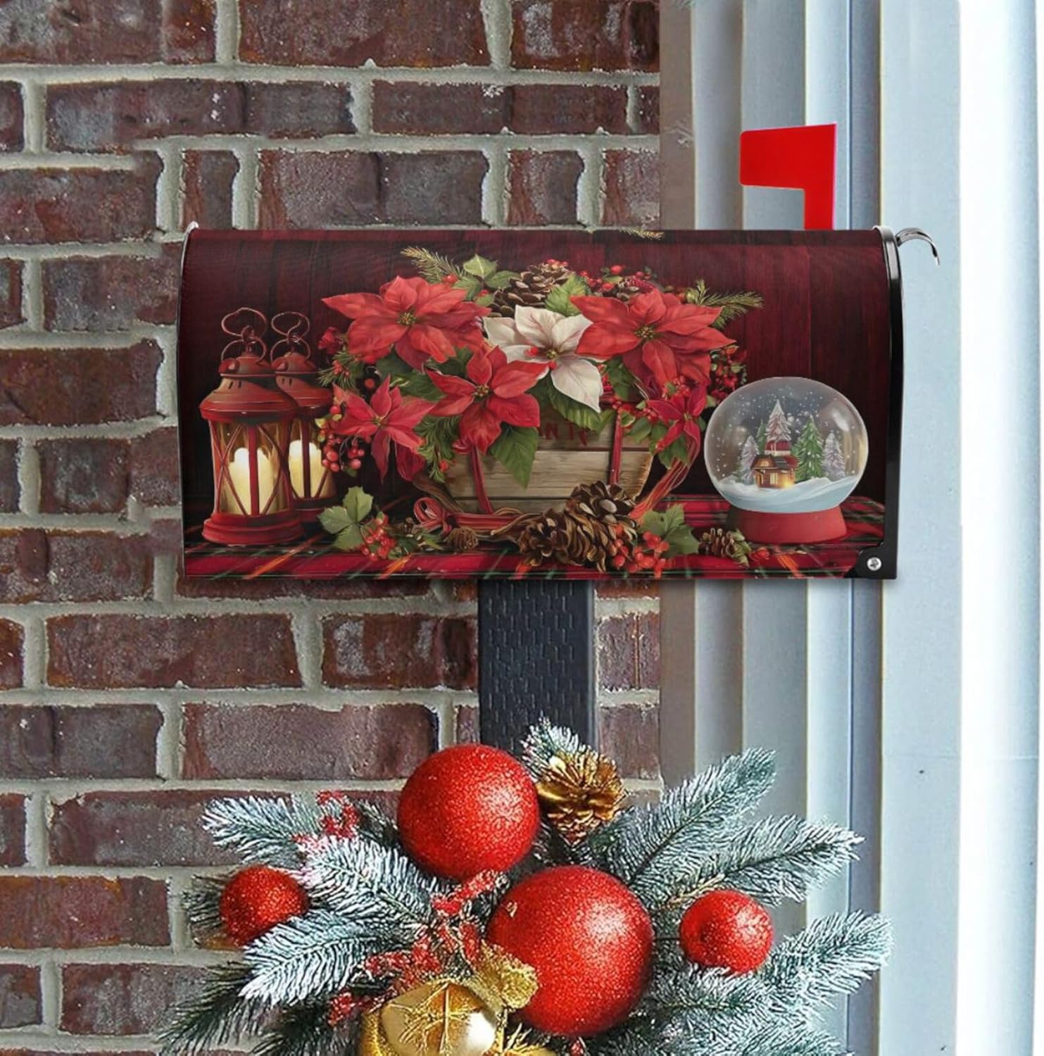 ALAZA Bouquet of Poinsettias Mailbox Covers Standard Size Magnetic Post Box Cover for Garden Yard Decor 21x18 Inches