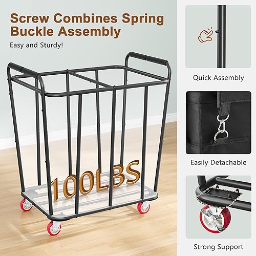 Vista 4 de Hoctieon Carrito clasificador de lavandería de 2 secciones, cesta rodante de 400 litros con ruedas, organizador de cesta de lavandería industrial