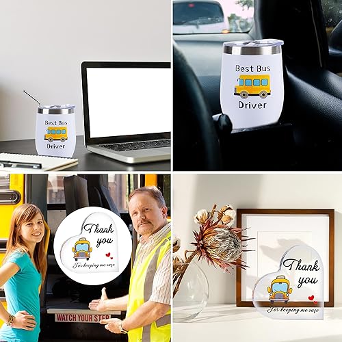 Miniatura 4 de Kolewo4ever 8 piezas de regalos de agradecimiento al conductor de autobús escolar, vaso de 12 onzas, corazón acrílico, regalos de agradecimiento,