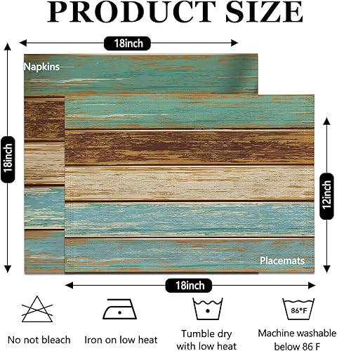Miniatura 4 de Mcalk Juego de 8 manteles individuales y servilletas de tela color verde azulado de granja, manteles individuales de arte moderno, servilletas de