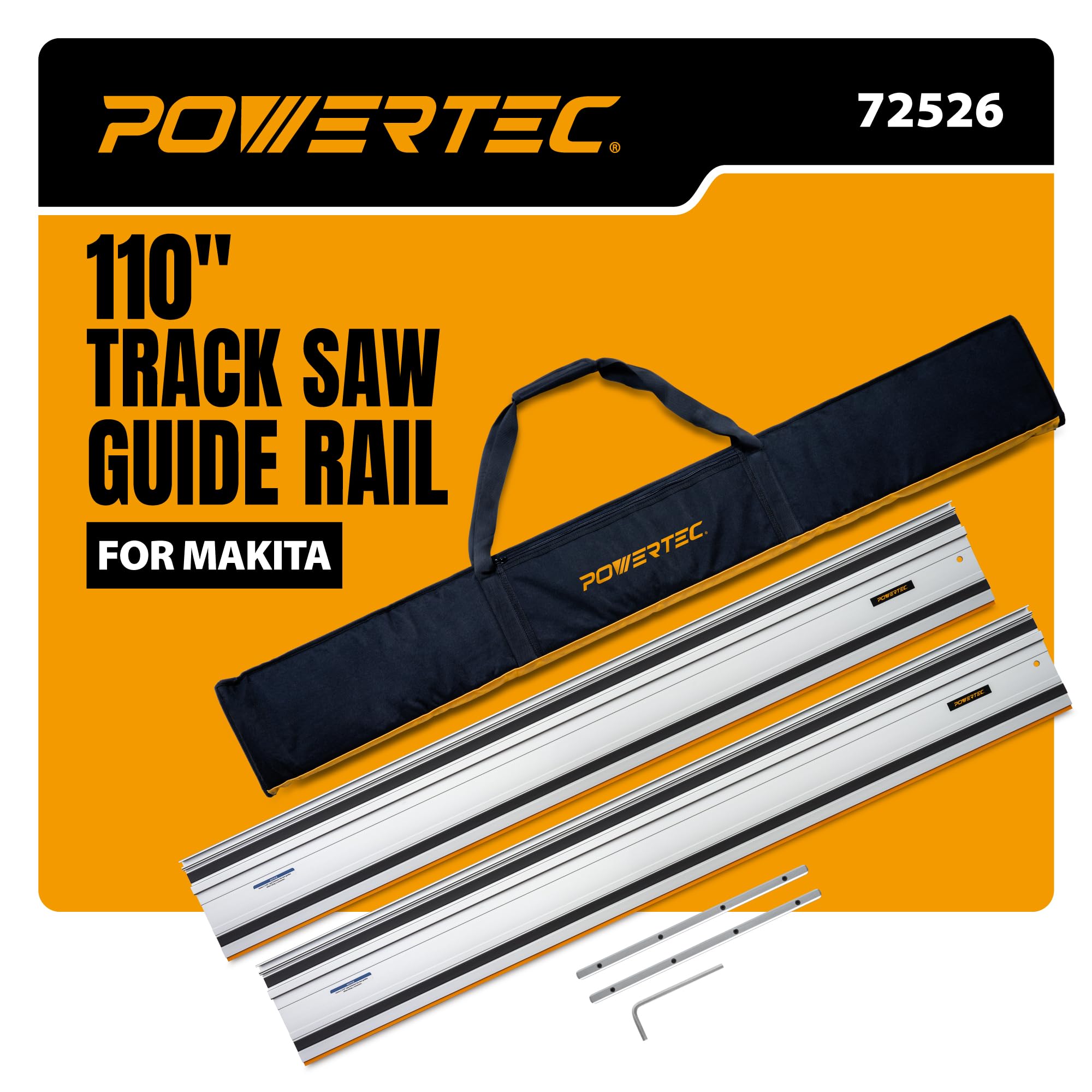 POWERTEC 110" Track Saw Guide Rail Set for Makita &amp; Festool (72526)