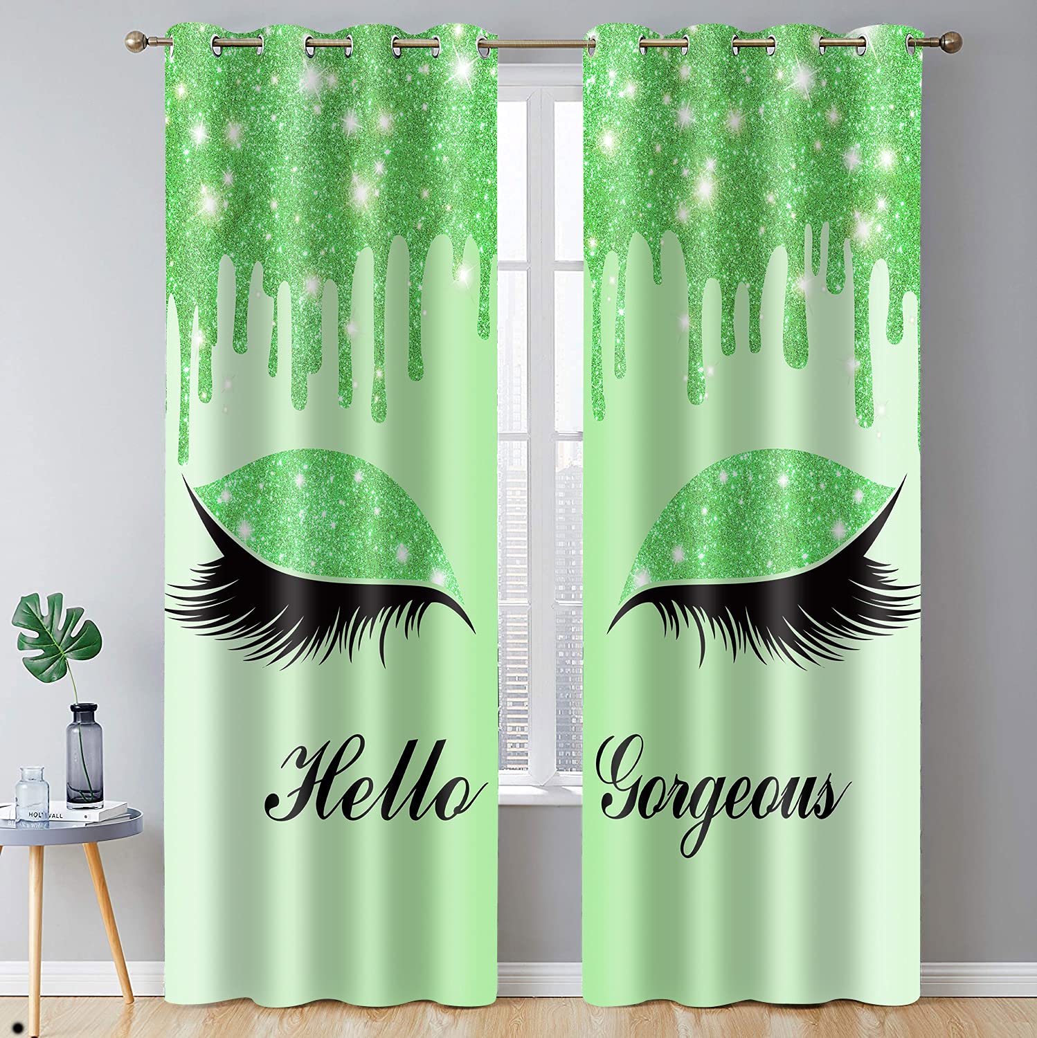 Rideau licorne vert clair 106x213 cm | Rideaux de fenêtre économie d'énergie