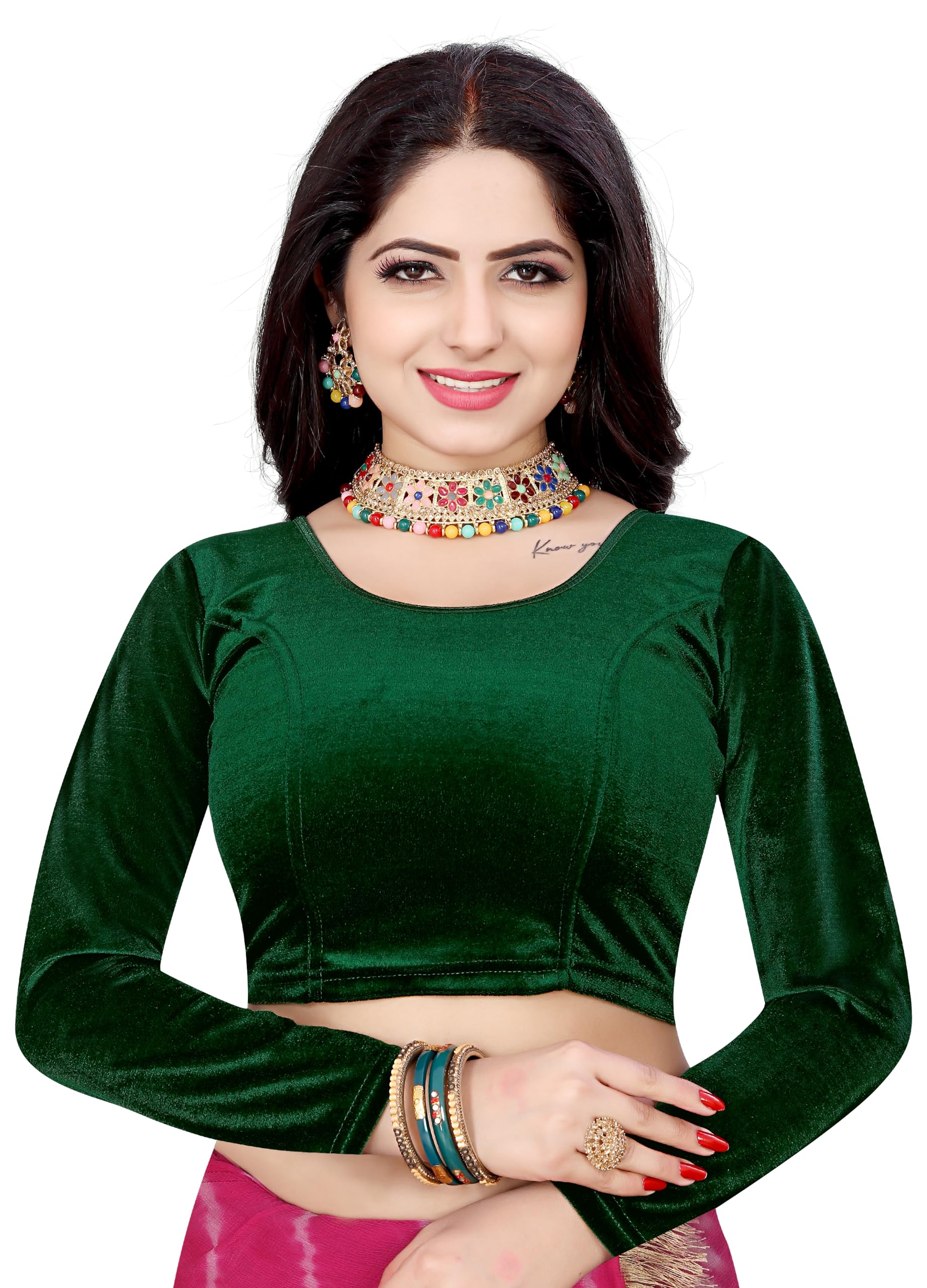 sajna wear the best Women's Solid Velvet Breathable Long Sleeve Round Neck Readymade Blouse (F_K_A_257109)-picture-33