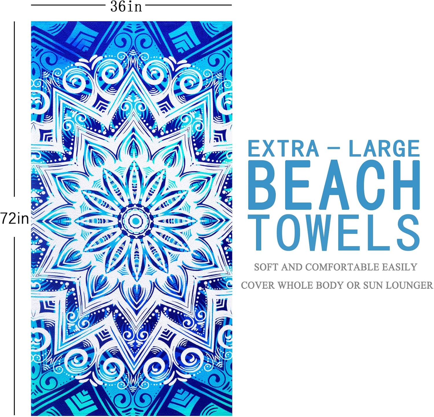 6 Packs Oversized Terry Beach Towel Set 36 x 72 Soft Thin Extra Large Big Pool Camping Swim Bulk Towels Blanket Clearance Travel Adult Essentials Accessories Must Haves Vacation Vortex Flower Dolphin - Image 6