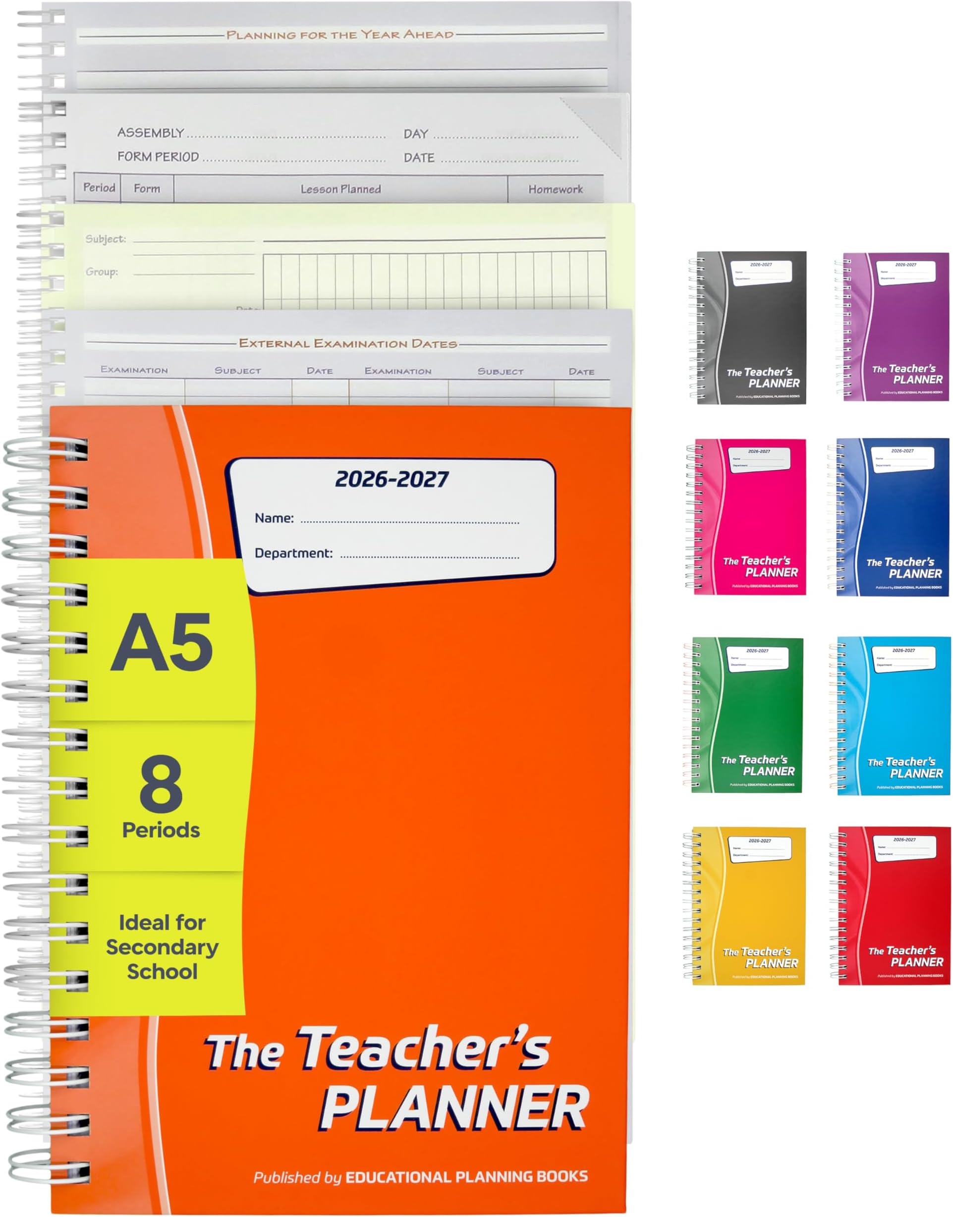 Educational Planning Books Teacher Planner 2026-2027 A5, 8 Period (TP7-O)