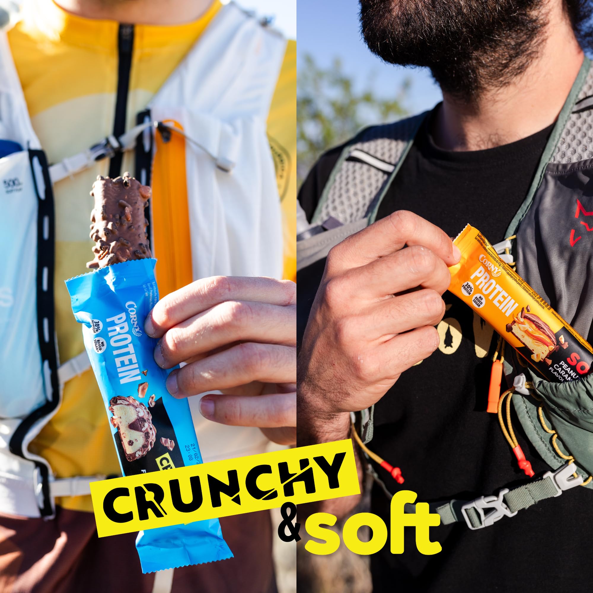 Barritas de Proteínas, Corny Protein,Soft y Crunchy Mix,13,5 gr de Proteínas, 0% Azúcares Añadidos, Ayudan al Desarrollo y Recuperación de la Masa Muscular - Pack 12x45g, Taste the Power