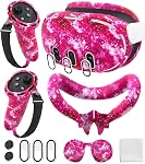 Silicone Cover Set Compatible with Oculus/Meta Quest 3 Accessories, Touch Controller Grips Cover, VR Shell Cover, Facial Interface Cover, Protective Lens Cover, Tempered Glass Lens Caps (Black)