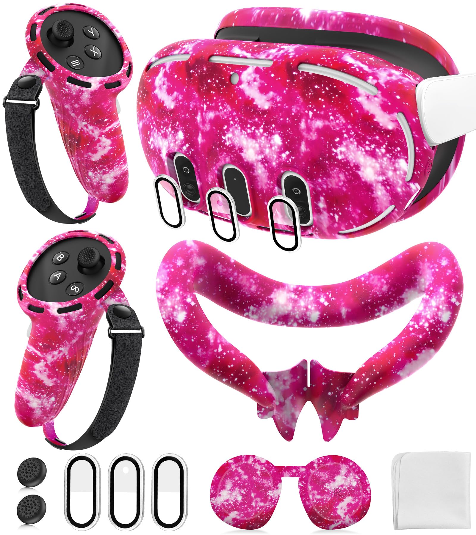 Juego de fundas de silicona compatibles con Oculus/Meta Quest 3, funda de agarre para controlador táctil, cubierta de carcasa de realidad virtual, cubierta de interfaz facial, cubierta