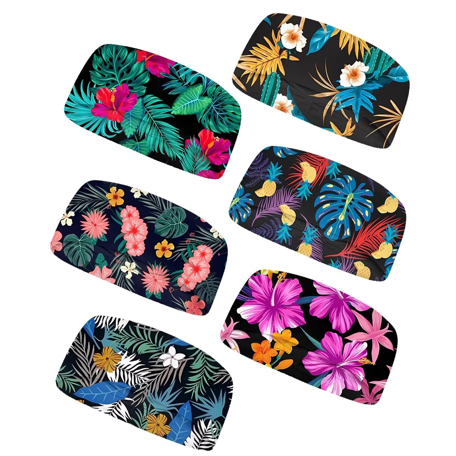 Forchrinse 6Pieces Hawaiian Colorful Hibiscus Palm Leaves Sweatbands for Men Women Soft Running Headbands Sweat Wicking Head Bands Non Slip Hair Wrap-image-7