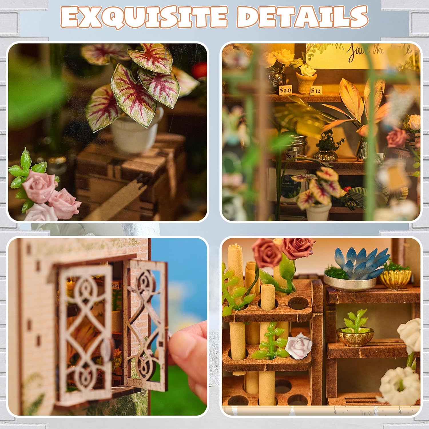 DIY Book Nook Kit, Flower Shop Miniature House Dollhouse Kit for Adults Teen, Mini House Building Kit with LED, 3D Wooden Craft Bookshelf Insert Decor, Christmas Birthday Gift for Family and Friends