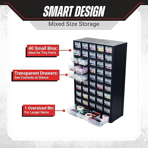 Miniatura 3 de Stalwart - Contenedor de almacenamiento con cajones, organizador de herramientas de plástico con 41 cajones, gabinete de herramientas o manualidades