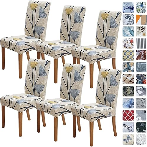 Miniatura 85 de SPRINGRICO Fundas para sillas de comedor, paquete de 6, fundas elásticas para sillas de comedor, de elastano, lavables, fundas para sillas Parsons