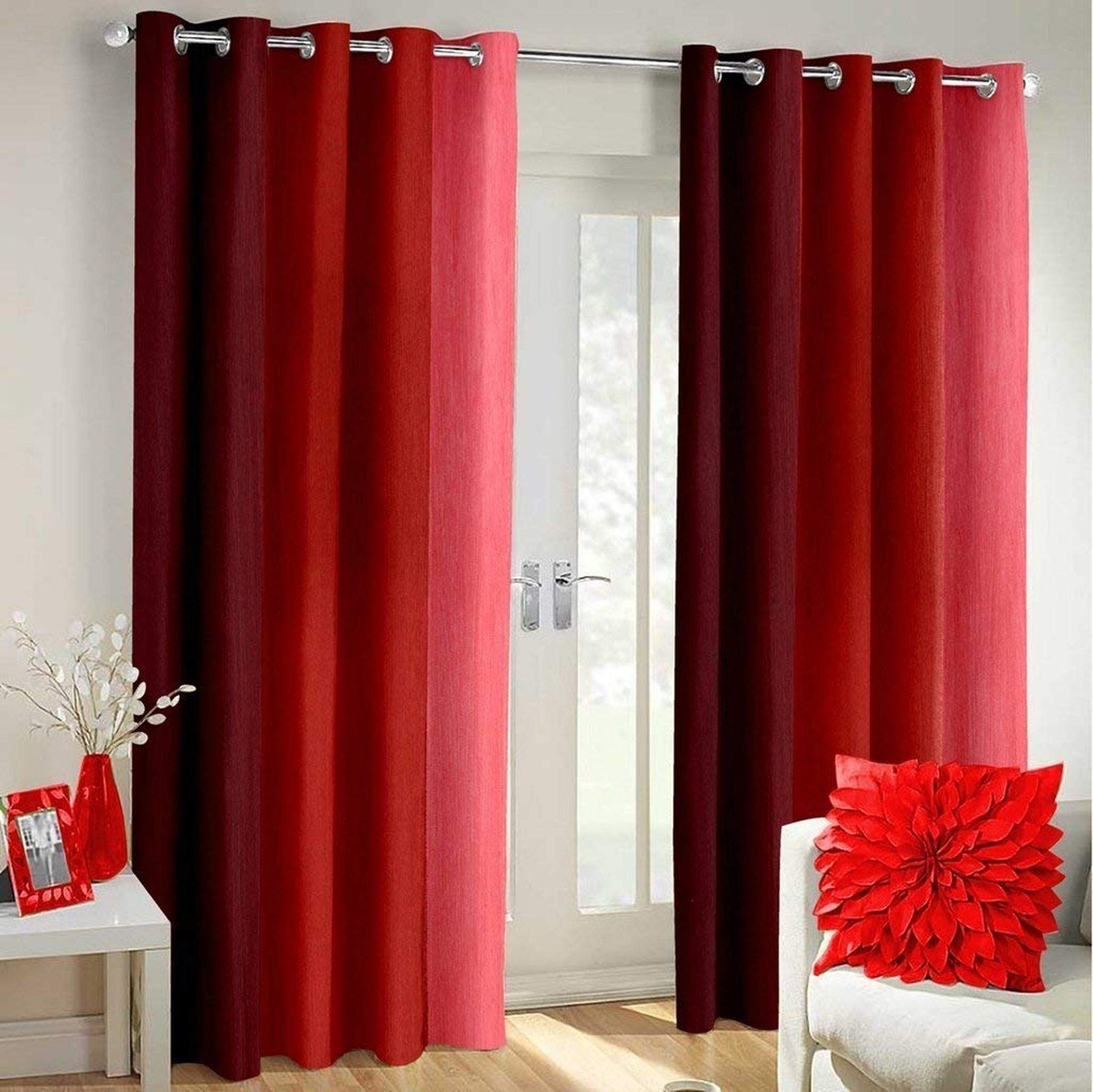 Solid Plain Polyester Curtains for Long Door 9 feet, Pack of 2, Red (Red, Long Door 9 Feet)