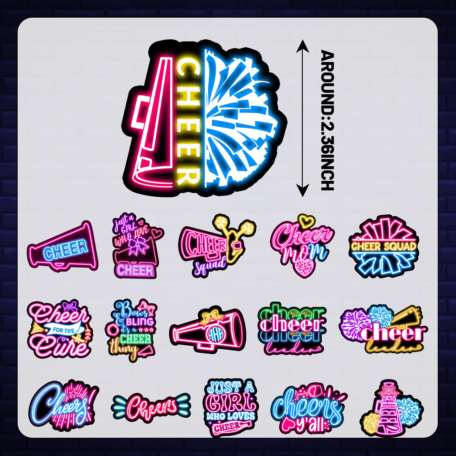 120PCS Neon Cheer Stickers Cheerleading Bomboniere Festa di Compleanno Decorazioni Vinile Impermeabile Adesivi per Bottiglia D'acqua Laptop Bagagli Casco
