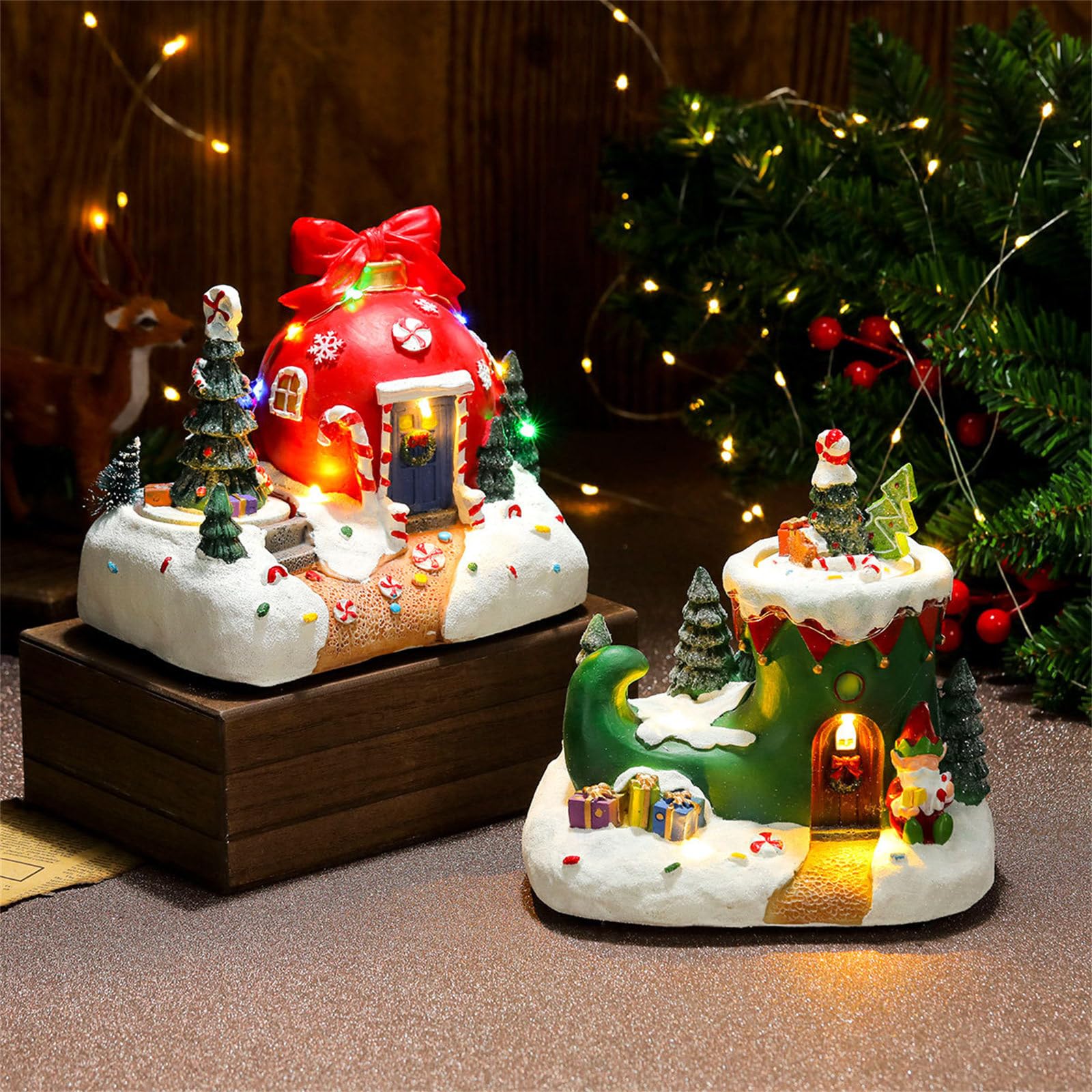 Figura decorativa giratoria de resina para decoración de escritorio con luz LED