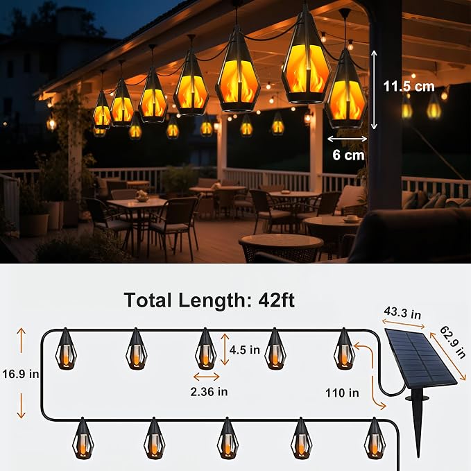 Luces solares de cadena exterior 42 pies con 15 bombillas LED miniatura 3
