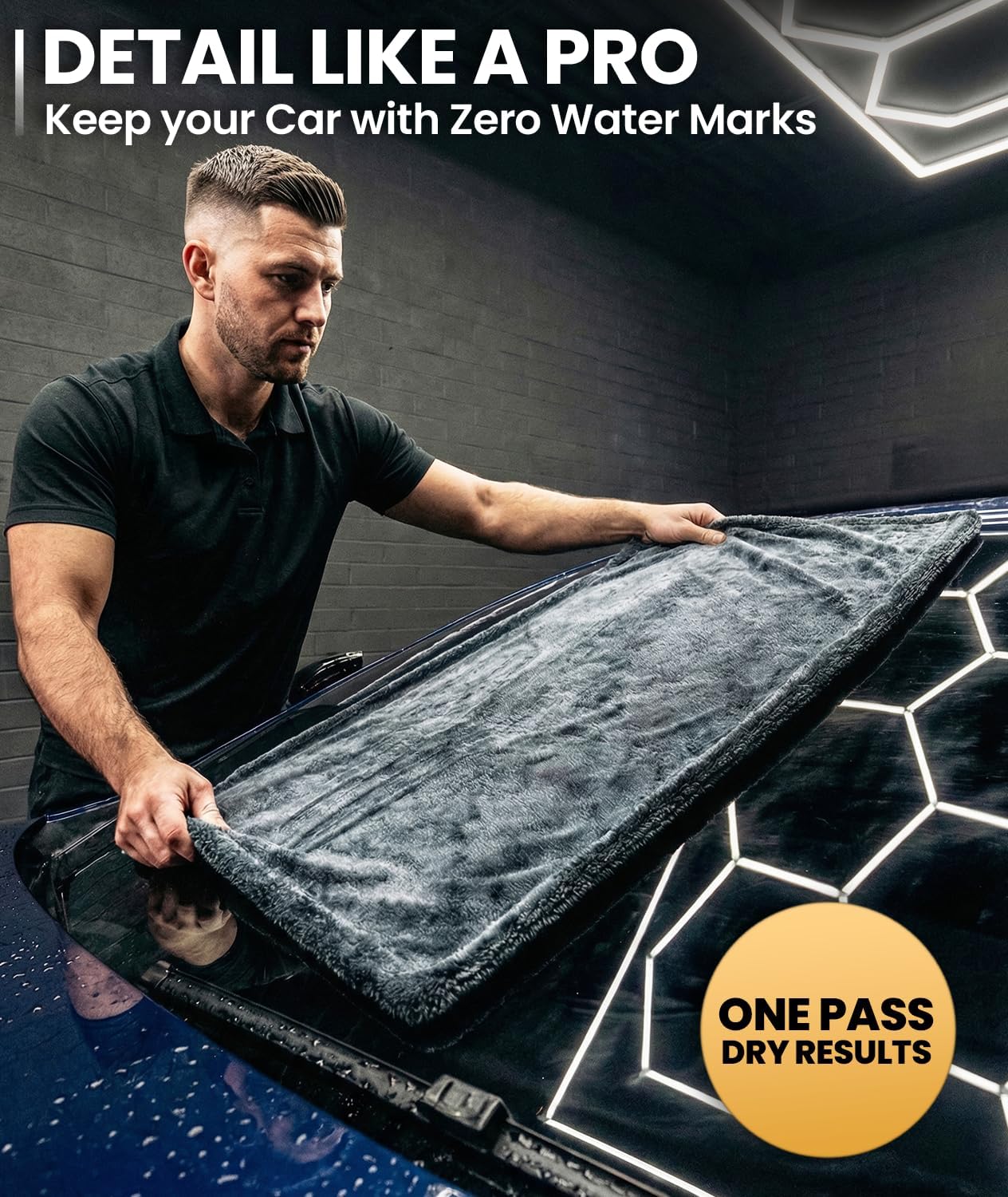 EVEO Car Drying Towel (2 Pack) - (1300 GSM) XL Drying Towels Car Detailing - Car Microfiber Towel (36"x24") Microfiber Drying Towels for Cars Towels Drying, Car Wash Towels, Ultra Absorbent - Grey