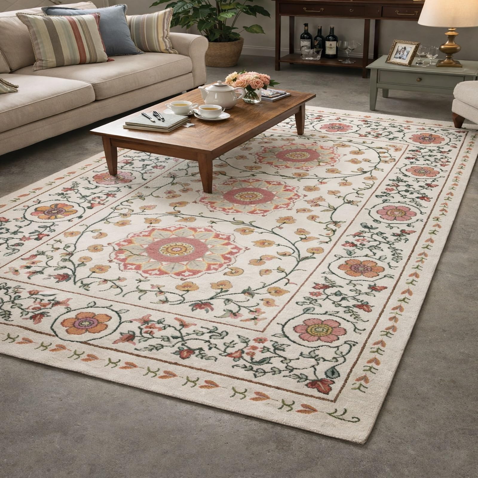Alfombra lavable antideslizante Rururug de 170 x 240 cm con diseño floral rosa de pelo corto