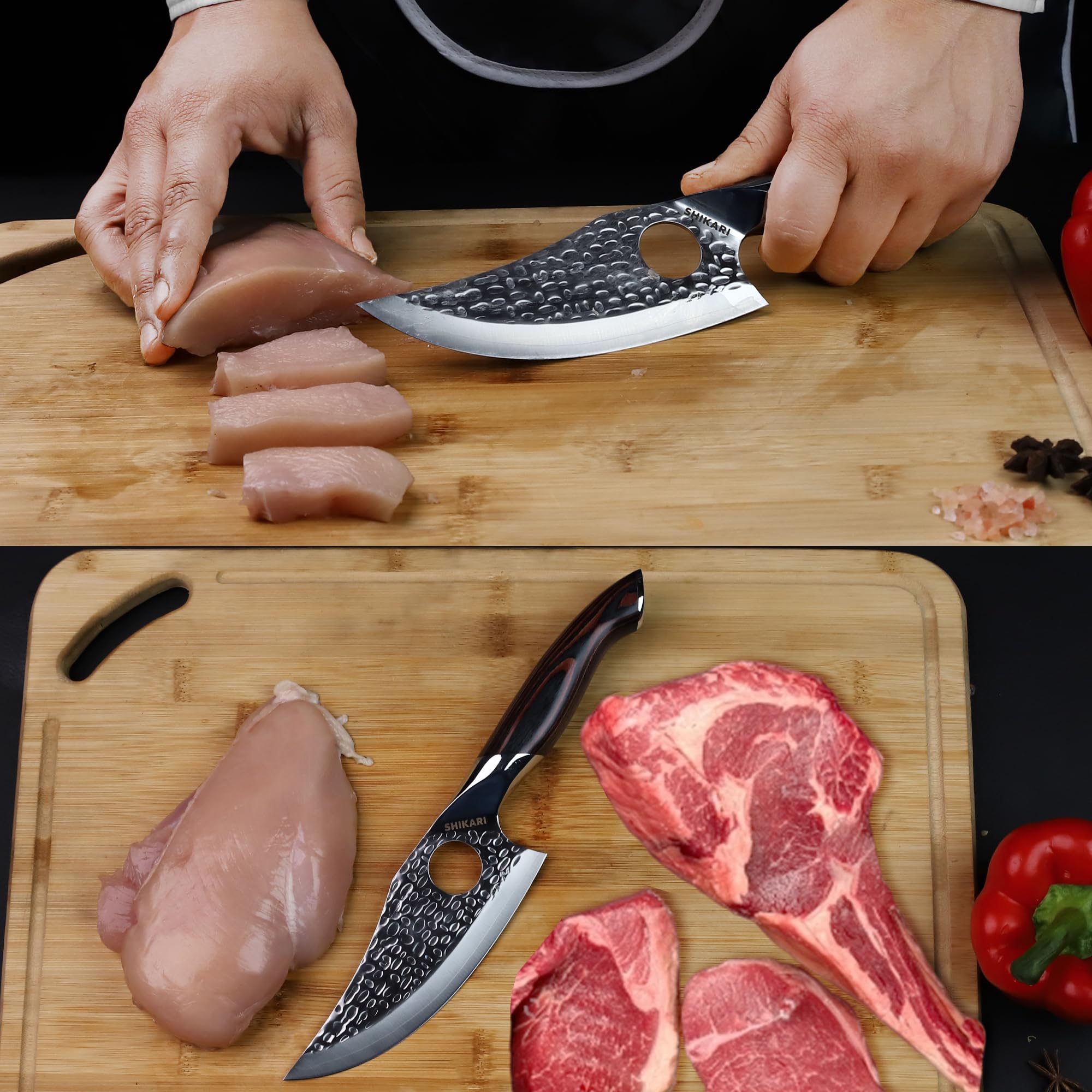 SHIKARI Viking Knife for Men – 6 inch Full Tang Japanese Kitchen Knife with VG10 Steel Blade, Hammer Finish, Ergonomic PakkaWood Handle, ABS Sheath – Northern Style Viking Knives Gift — Amazon image 5