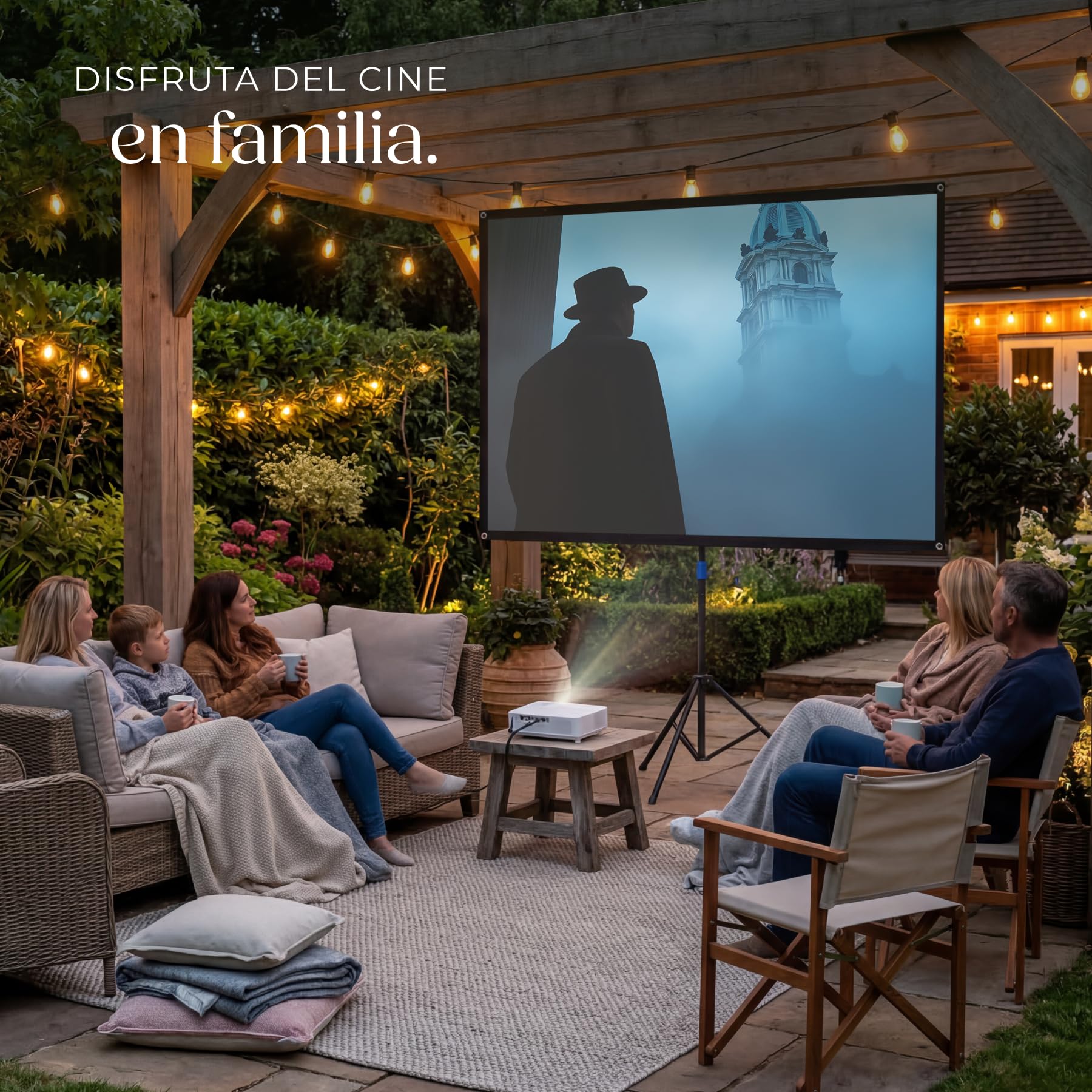 tectake® Pantalla Proyector Portatil 80 Pulgadas 16:9 Compatible con 4K, Ultra HD, Full HD, con Trípode Regulable, Pantalla Proyector Enrollable con Tela sin Arrugas - 77 x 184 x 204 cm