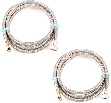60 In Faucet Supply Lines, 1/4 Female Compression Thread x M10 Male Connector, Braided Stainless Steel Faucet Hose for Kitchen Sink Toilet2Pack