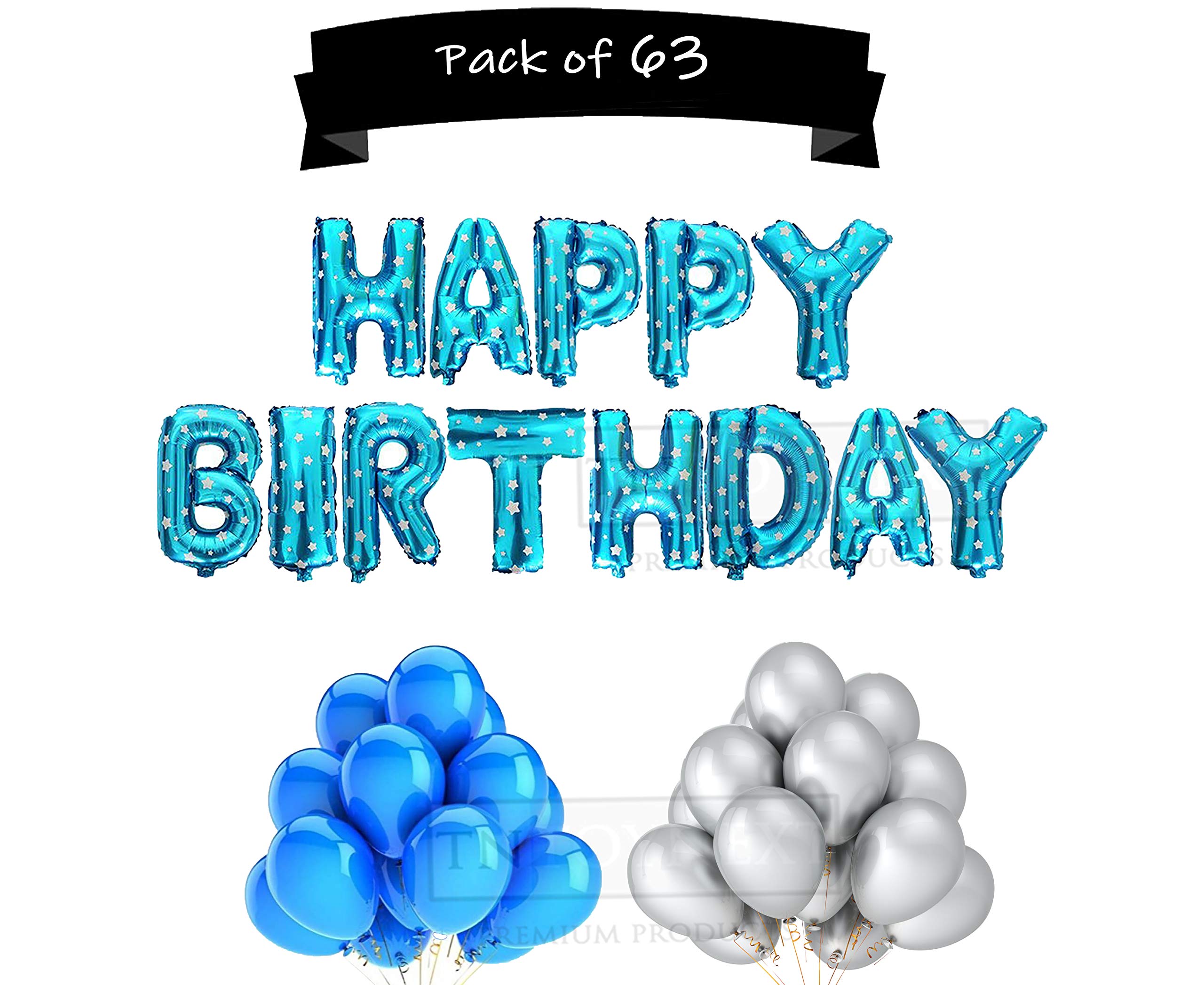 Happy Birthday Letters Foil Balloon Set Decoration Combo with 50 Metallic Balloon,Birthday Balloons for Decoration - Blue