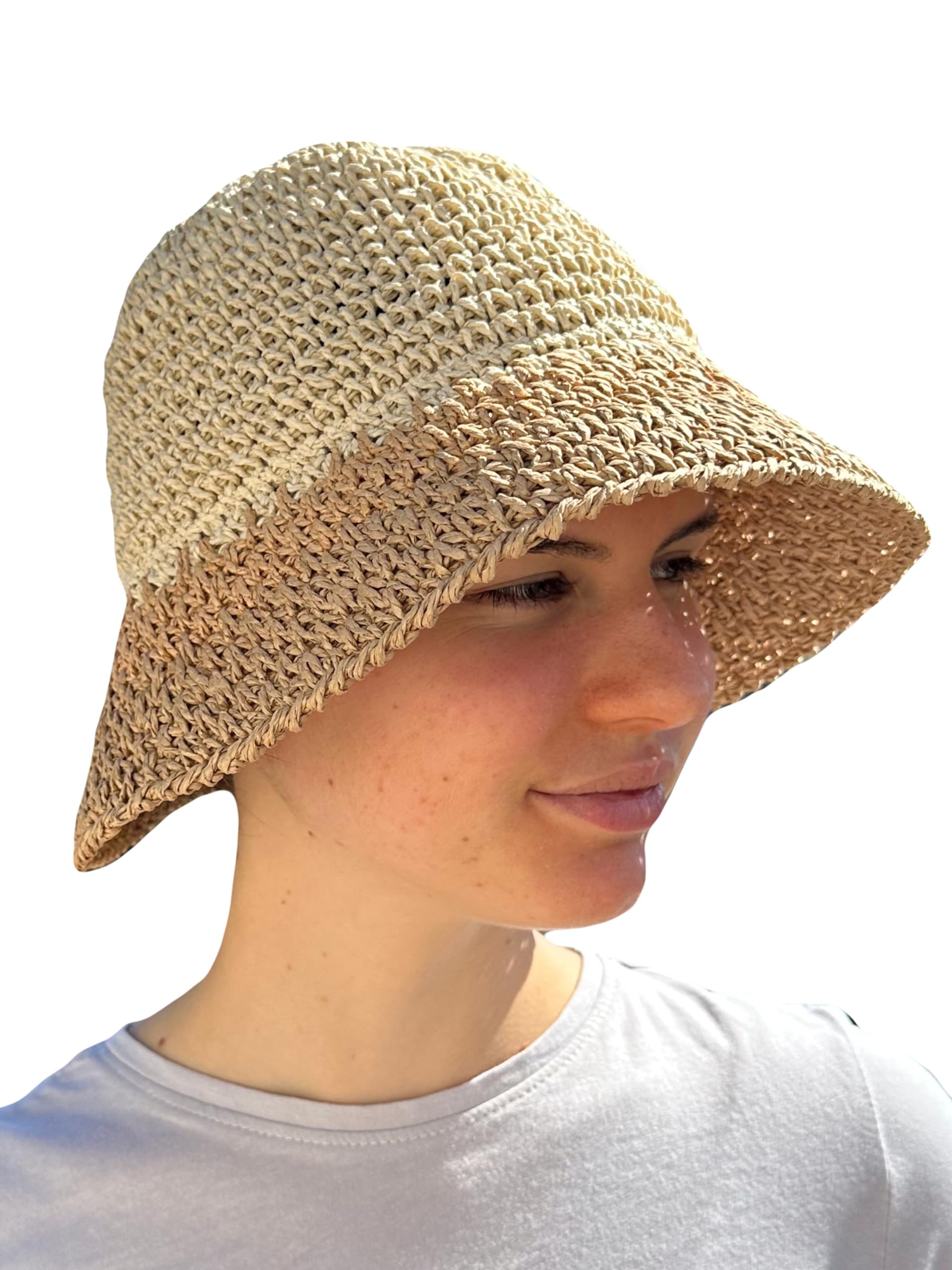 MIGURA Sombrero Marrón Mujer De Paja Protección Solar Panama Pamela Playa Verano Esparto Gorra para Sol Visera Enrollable Dos Tonalidades