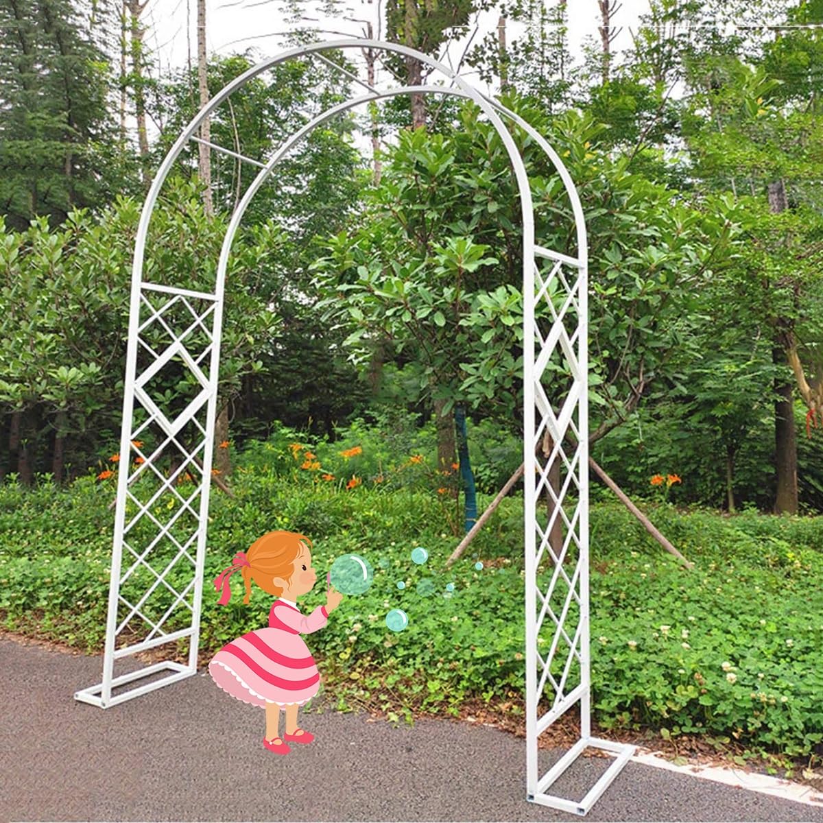 Grande arche de support de rose en métal blanc H2,7m pour plantes grimpantes