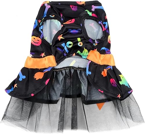 Miniatura 3 de Zunea Vestidos de Halloween para perros pequeños, gatos, calaveras de calabaza, murciélagos, patrón de cachorro, disfraces de Halloween, vestido