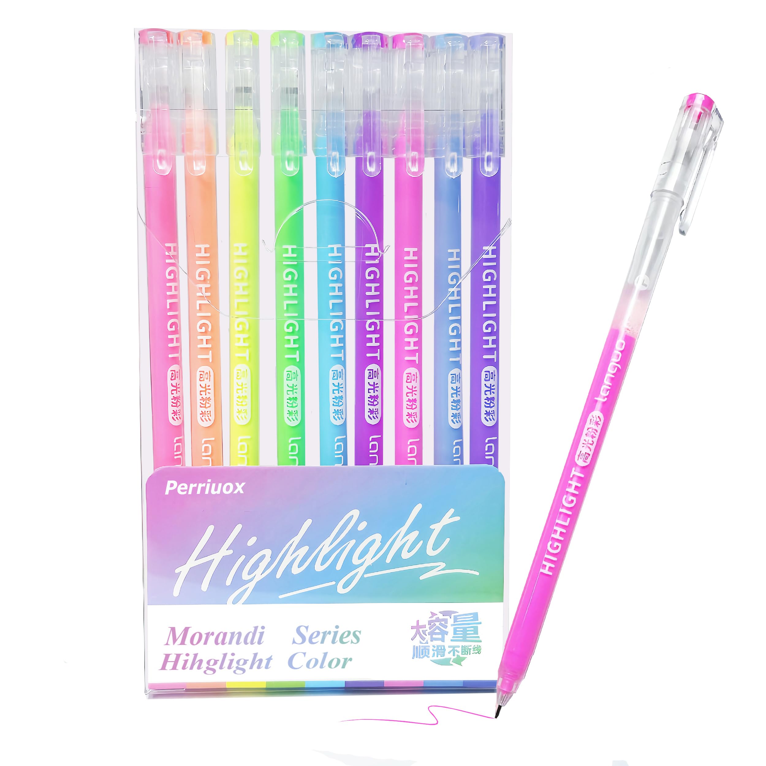 Perriuox 9 Colored Gel Pens Set, 0.5mm Fine Point for Black & White Paper, Cute Pens for Journaling, Adult Coloring Books, Bible, Drawing, Note Taking, School Supplies (Highlights Color, count, 9) — image 1