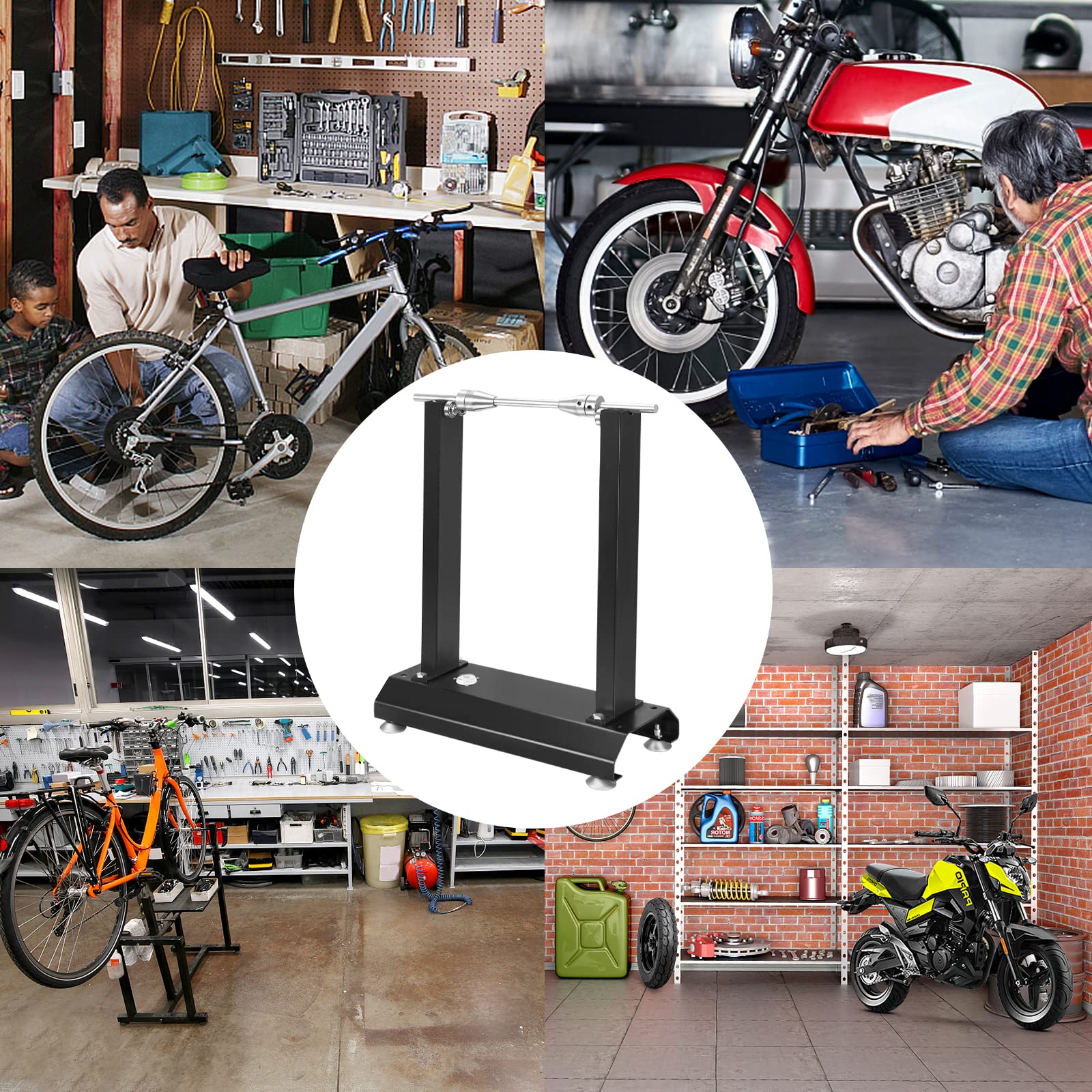 UISEBRT Equilibrio para ruedas de motocicleta, caballete de motocicleta, neumáticos de motocicleta, máquina de equilibrado de llantas, máquina equilibradora de ruedas con conos ajustables y nivel de