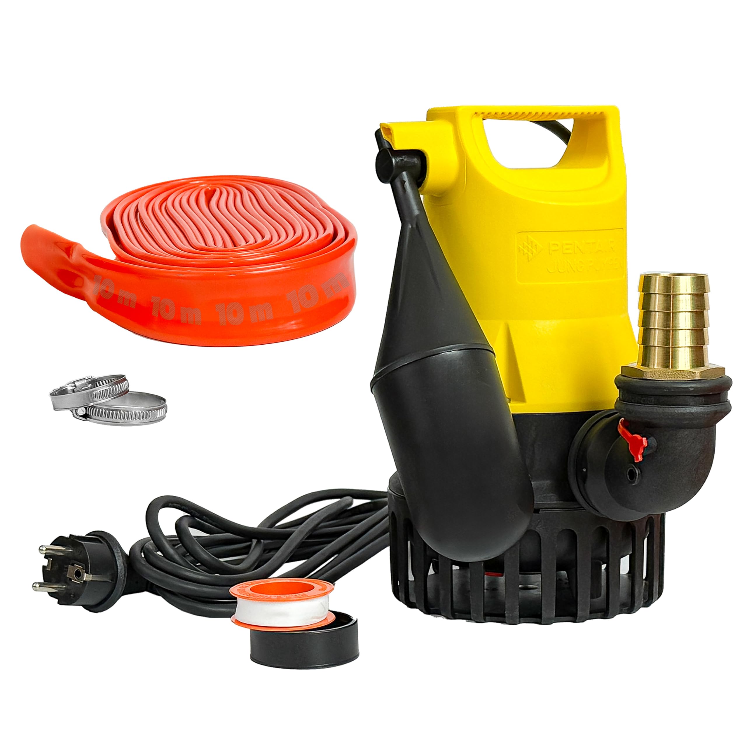 Jung Pumpen JP50000 U3KS Set – Jung U 3 KS Schmutzwasserpumpe mit 10 m Schlauch, DN 32 Anschluss, Tauchpumpe für Keller Entwässerung Abwasserpumpe Zubehör