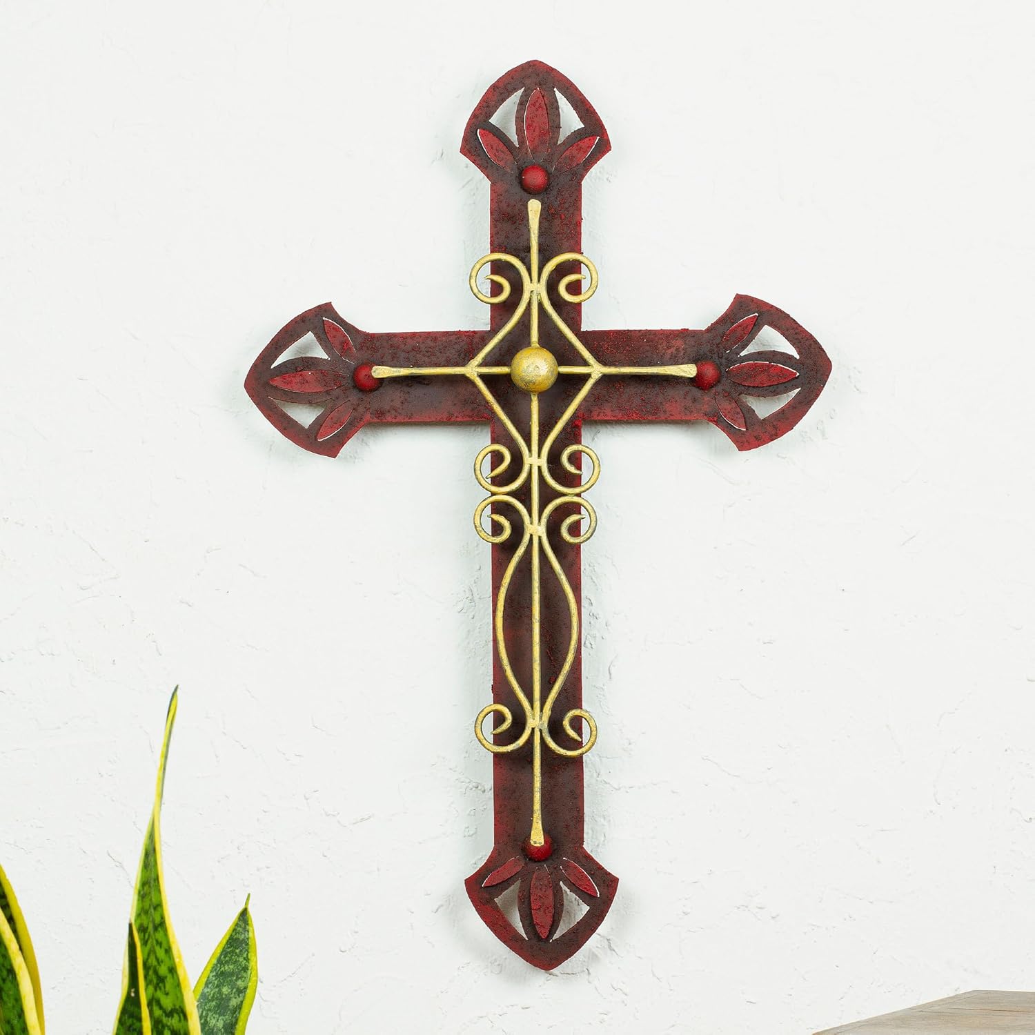 NOVICA Decorative Large Steel Wall Cross, Brown, 'Parish Church Cross'