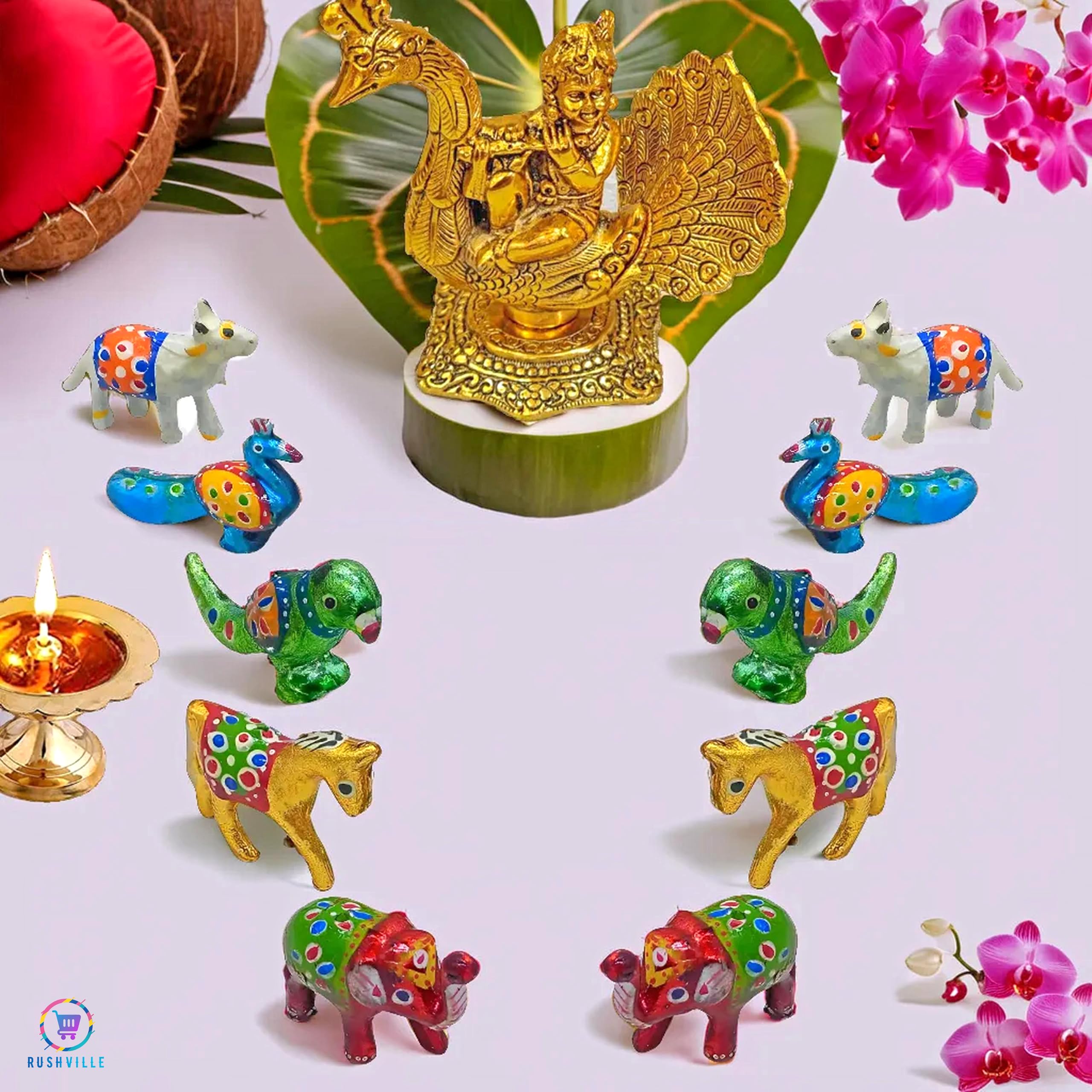 Rushville Handicraft Artificial Kanha JI Pooja Mandir Animal