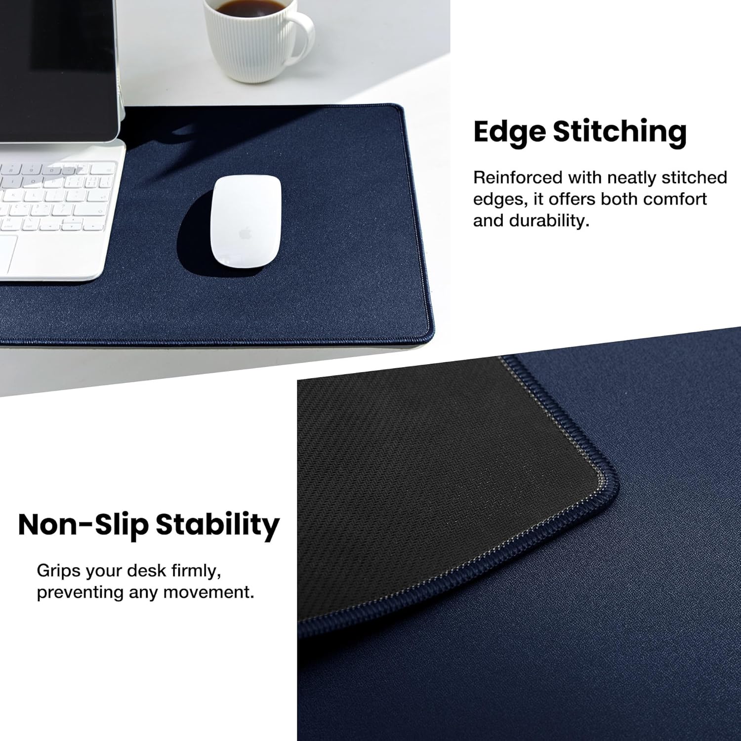 ALOANES Waterproof Mouse Pad with Durable Stitched Edge, Large Gaming Keyboard Pad, Non-Slip Rubber Base Mouse Mat, Desk pad for Gamer, Office & Home, Dark Blue Mousepad 27.6"x11.8"x0.12" - Image 4