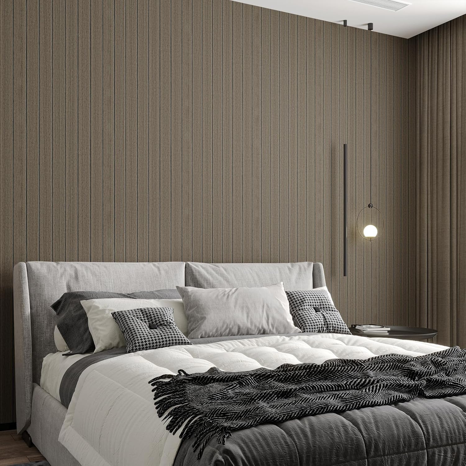 CHIHUT 24"x197" Large Roll Wood Textured Wall Panels Brown Self Adhesive 3D Foam Slat Soundproof Wallpaper for Interior Walls Kitchen Bathroom Thickened Vinyl Decorative Paneling for TV Background